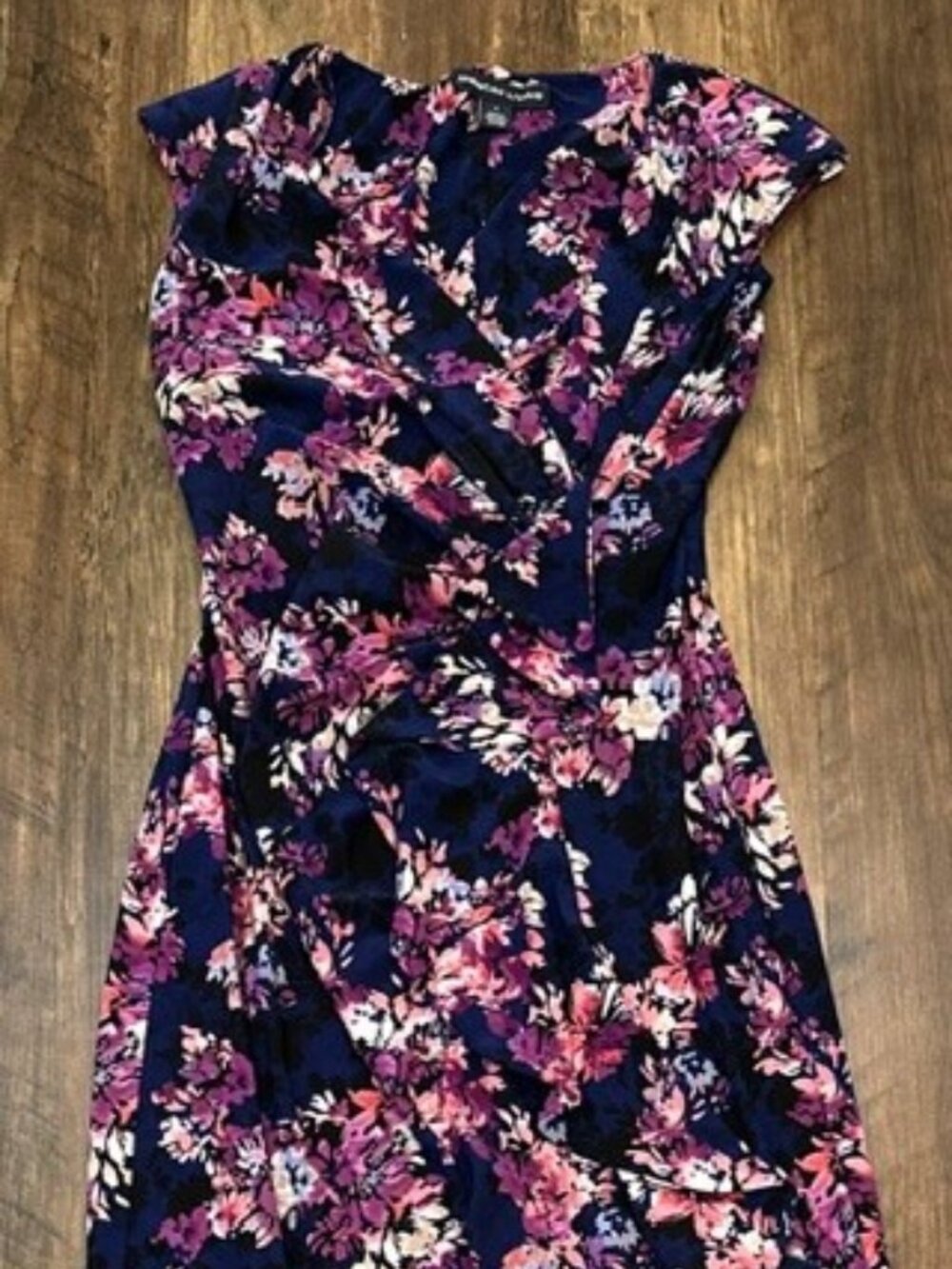 American Living Floral Faux Wrap Dress – Navy Pink Sheath Dress
